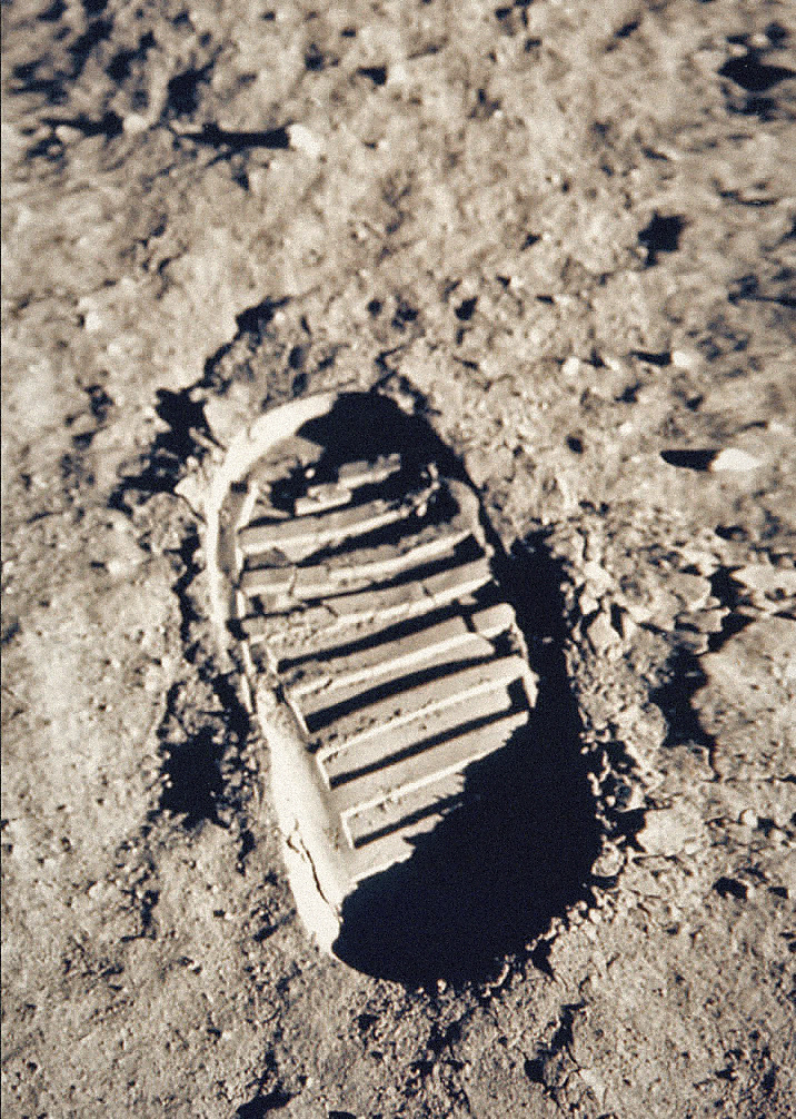 Apollo 11 · Huella de Buzz Aldrin en el regolito lunar · AS11-40-5878, 20 jul 1969.