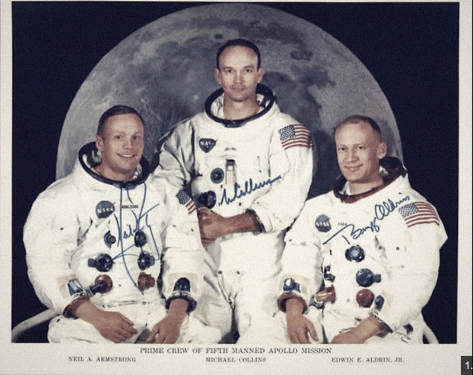 Apollo 11 · Armstrong, Collins y Aldrin · retrato oficial de tripulación, 1969.